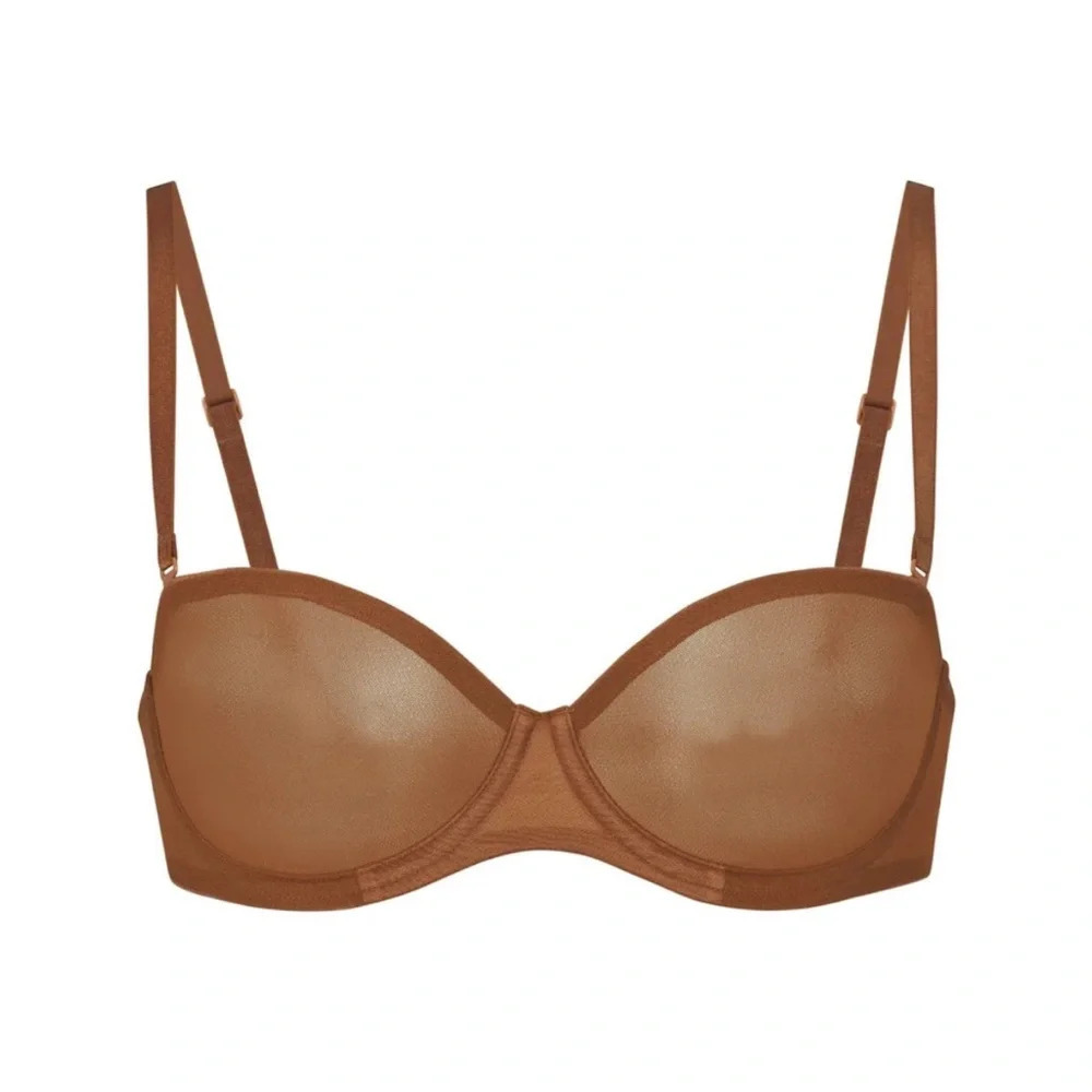 SKIMS Ultra fine mesh‎ underwire scoop bra strapless size 32A Bronze